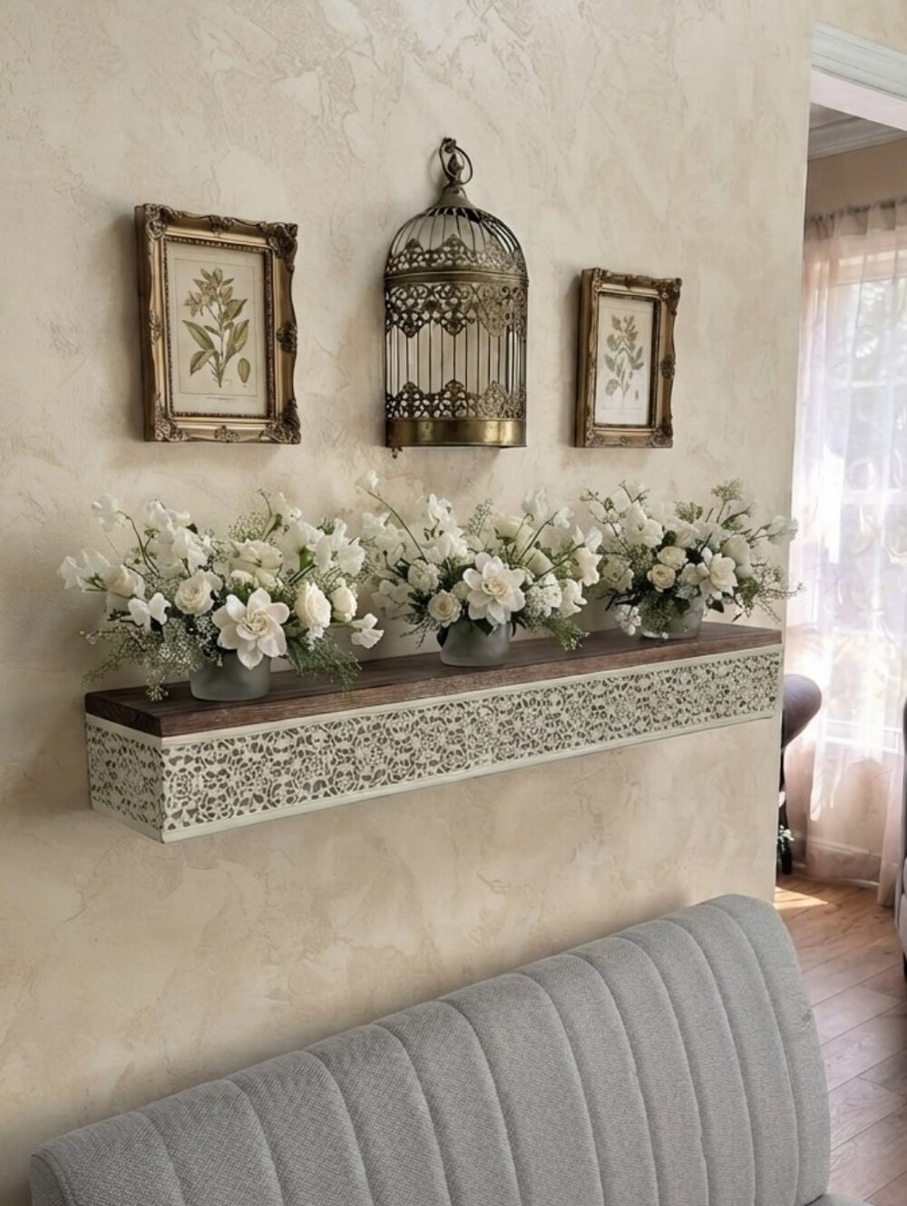Decorative Wood And metal Wall Shelf - Brown & Cream